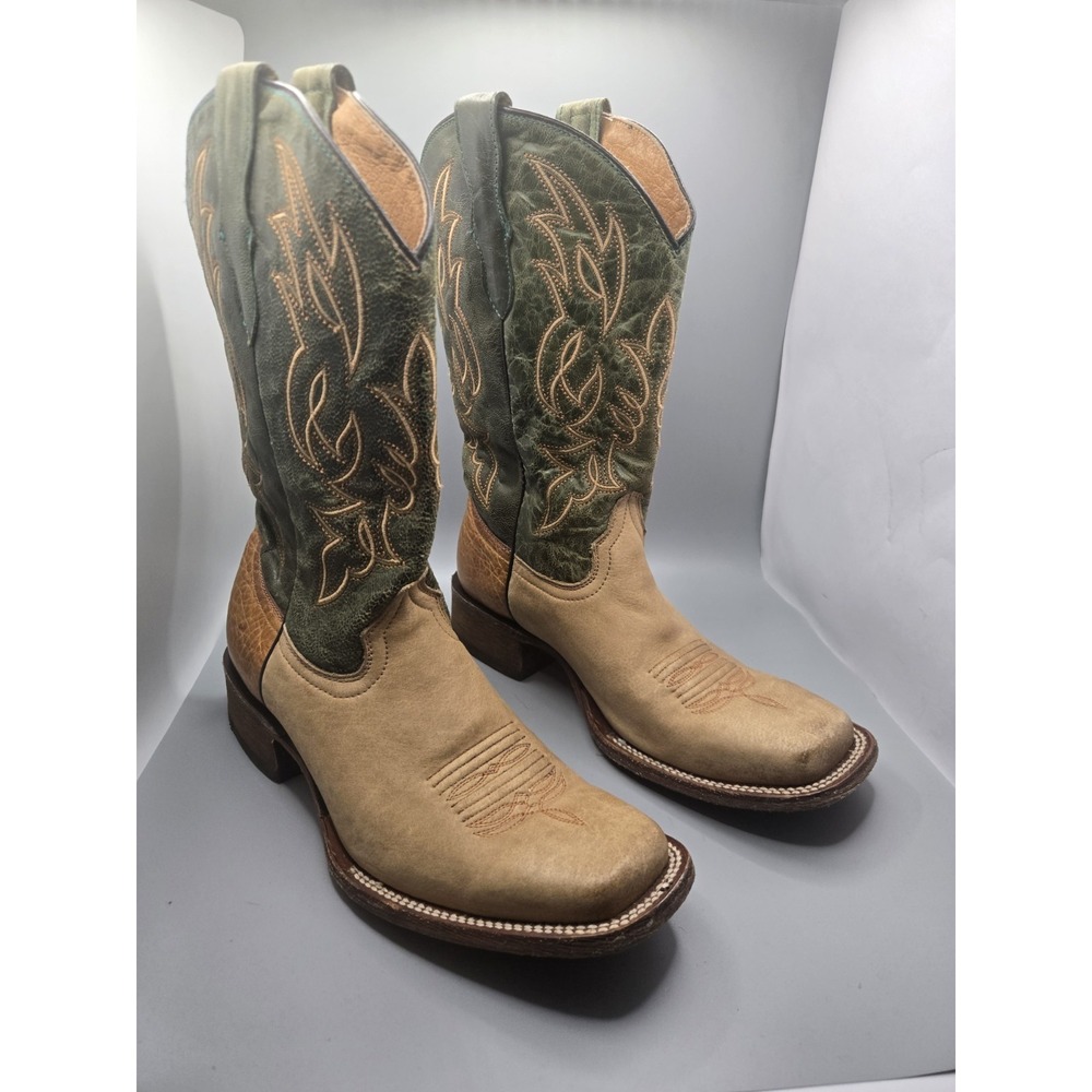 Corral Boots Mens 6 T0015 Green Tan Leather Square Toe Western Cowboy Work
